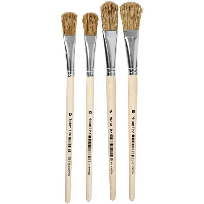 Pinceaux pour vernis, dim. 10+16, L : 13-18 cm, L : 13-17 mm, Plat, 4 pièces/ 1 Pq.