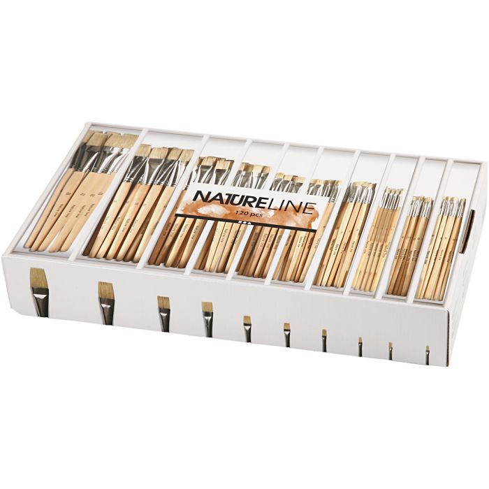 Pinceau Nature Line, dim. 00+0+1+2+4+8+12+14+20+22, L : 17,5-20,5 cm, L : 3-22 mm, Plat, 10x120 pièces/ 1 Pq.