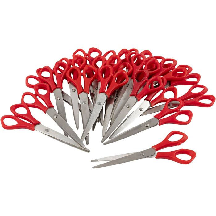 Ciseaux Scolaires, L : 16 cm, pointus, gaucher, rouge, 24 pièces/ 1 Pq.