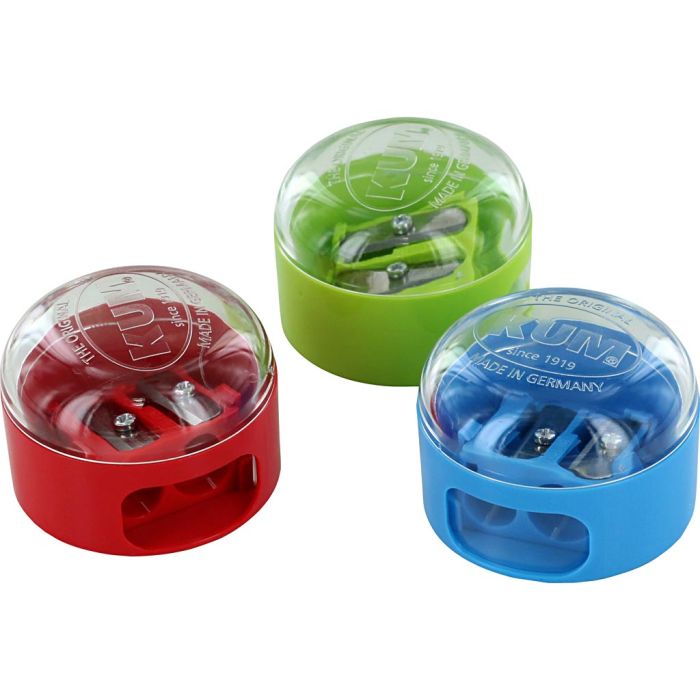 Taille-crayon avec récipient transparent, couvercle et 2 trous, dim. 8-11 mm, la couleur peut varier , ass. de couleurs, 1 pièce