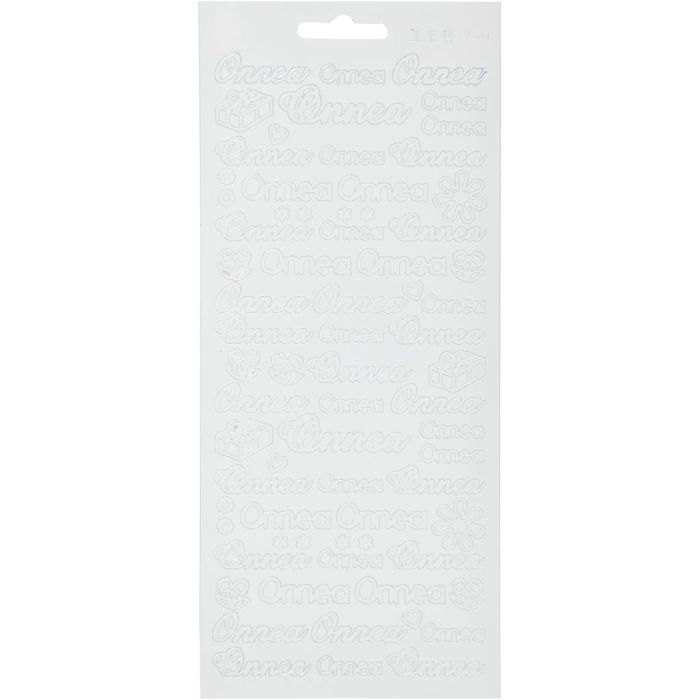 Autocollants, Onnea, feuille 10x23 cm, blanc, 1 flles