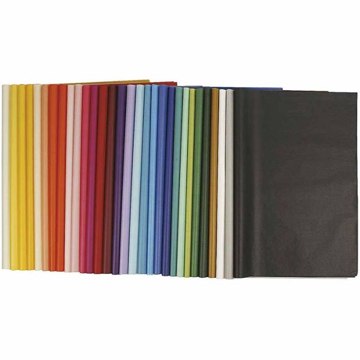 Papier de Soie, feuille 50x70 cm, 17 gr, ass. de couleurs, 300 flles/ 1 Pq.