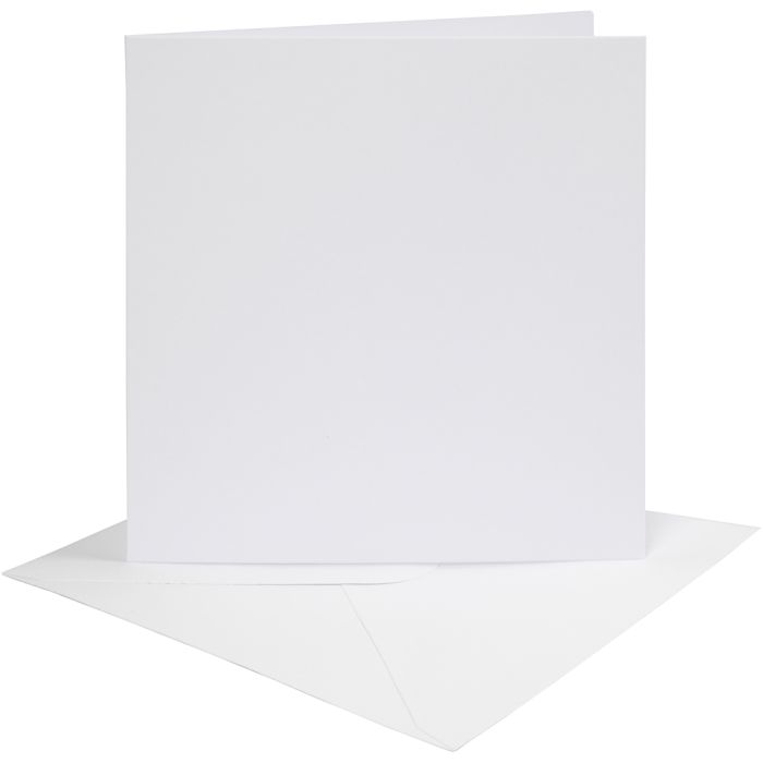 Cartes et enveloppes, dimension carte 15x15 cm, dimension enveloppes 16x16 cm, 230 gr, blanc, 4 set/ 1 Pq.