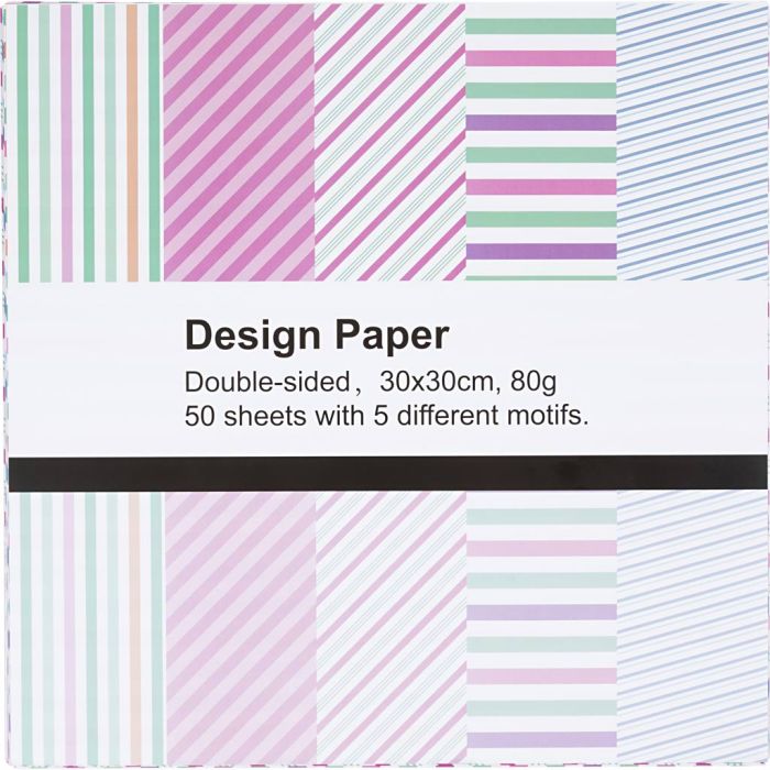 Papier design, feuille 30x30 cm, rayé, 80 gr, 50 flles/ 1 Pq.
