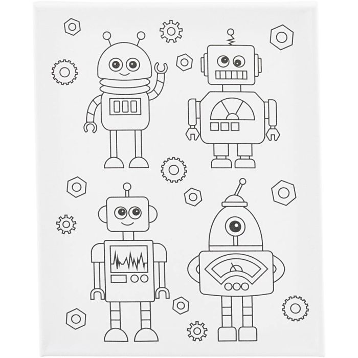 Toile de peintre imprimée, Robots , P: 1,6 cm, dim. 24x30 cm, 360 gr, 1 pièce