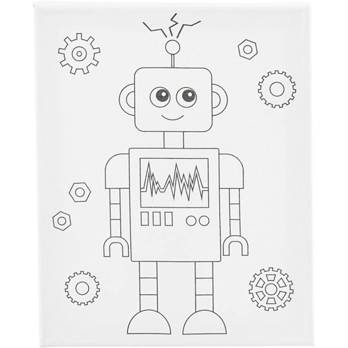 Toile de peintre imprimée, Robot, P: 1,6 cm, dim. 24x30 cm, 360 gr, 1 pièce