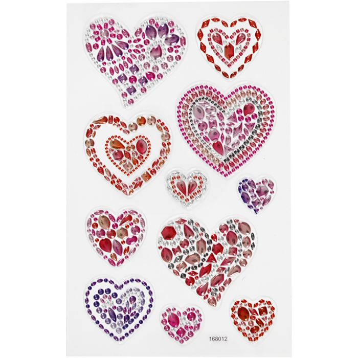 Autocollants diamant, coeurs, feuille 10x16 cm, 1 flles