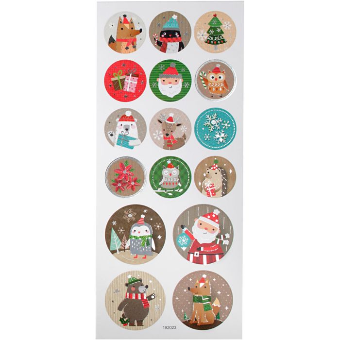 Autocollants de Noël, Noël, L : 30+40 mm, feuille 10x23 cm, ca. 16 pièce, 1 flles