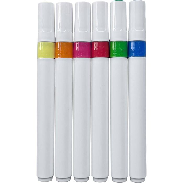 Feutres textiles, trait 2-4 mm, couleurs scintillantes, 6 pièces/ 1 Pq.