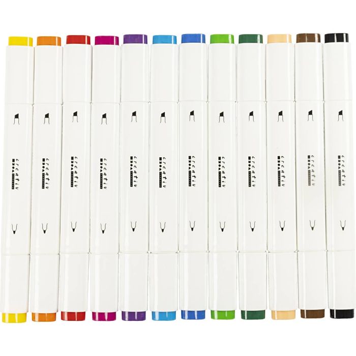 Feutres de dessin, trait 1+8 mm, couleurs classiques, 12 pièces/ 1 Pq.