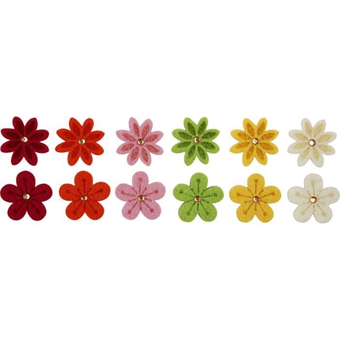 Fleurs en feutre, d 30 mm, ép. 2,5 mm, 12 pièces/ 1 Pq.