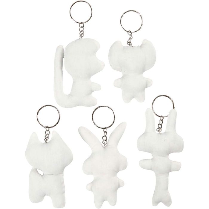 Figurines en tissu avec porte-clés, H : 6-10 cm, 5 pièces/ 1 Pq.