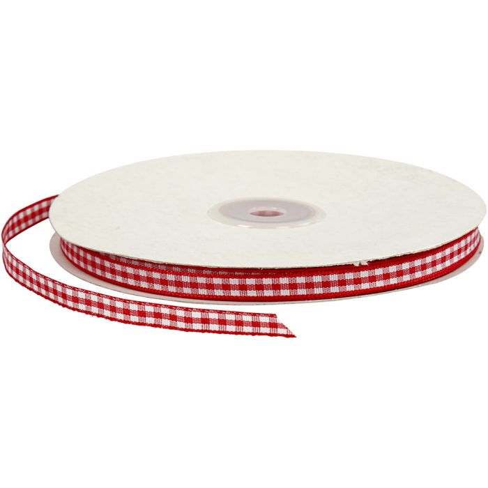 Ruban vichy, L : 6 mm, rouge/blanc, 50 m/ 1 rouleau