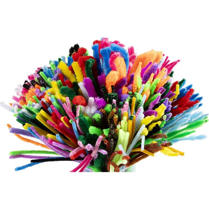 Fil chenille, L : 30 cm, ép. 6-15 mm, ass. de couleurs, 500 ass./ 1 Pq.