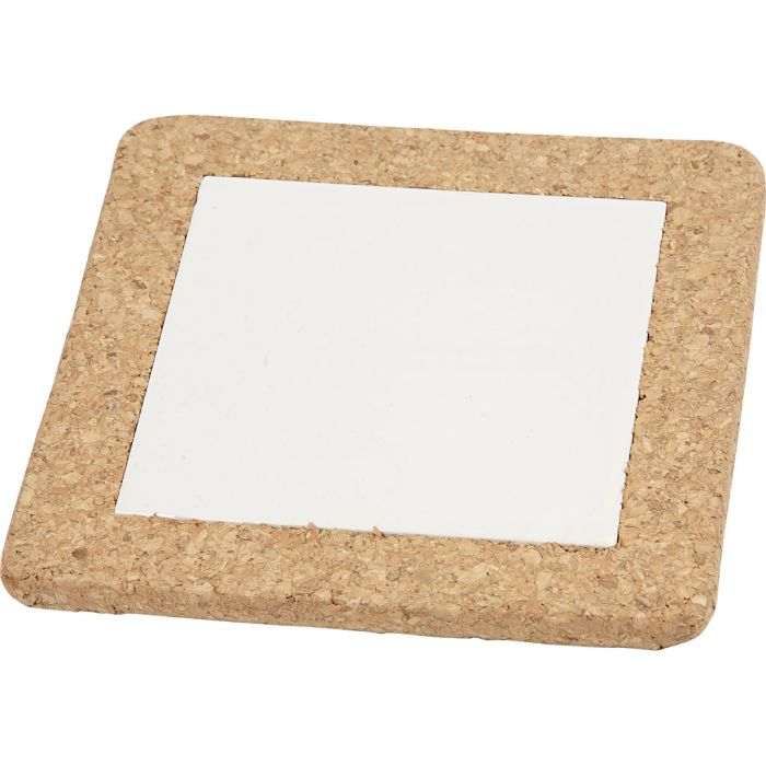 Dessous-de-plat avec cadre en liège, dim. 15,5x15,5x1 cm, blanc, 10 pièces/ 1 Pq.