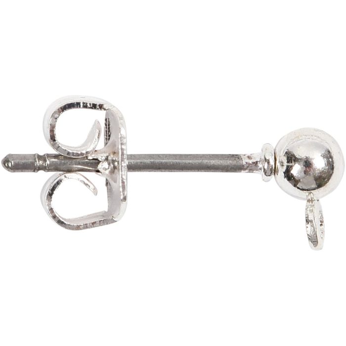 Clous d’oreilles, L : 13 mm, d 3,8 mm, diamètre intérieur 0,8 mm, argenté, 10 pièces/ 1 Pq.