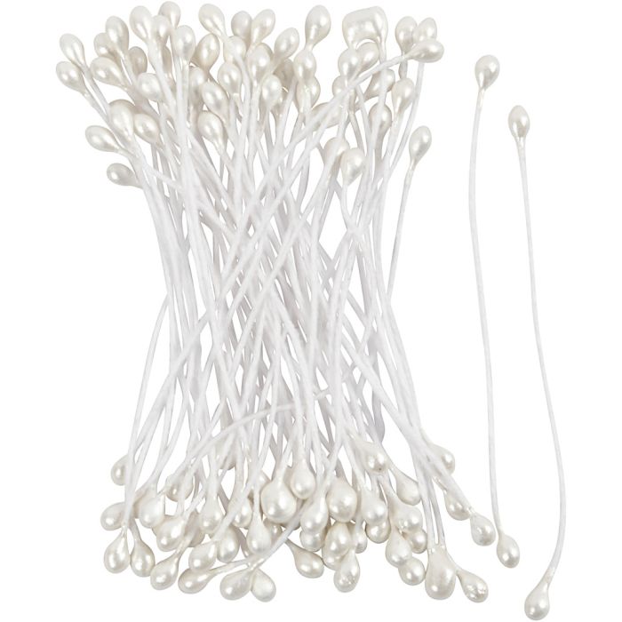 Étamines de Fleurs, L : 6,4 cm, d 2 mm, nacré, 100 pièces/ 1 Pq.