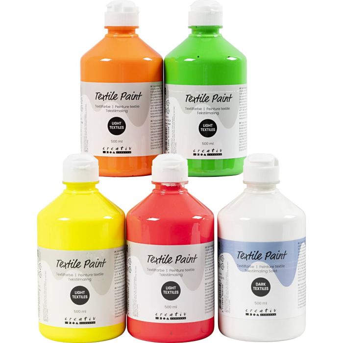 Peinture textile, semi opaque, ass. de couleurs, 5x500 ml/ 1 Pq.