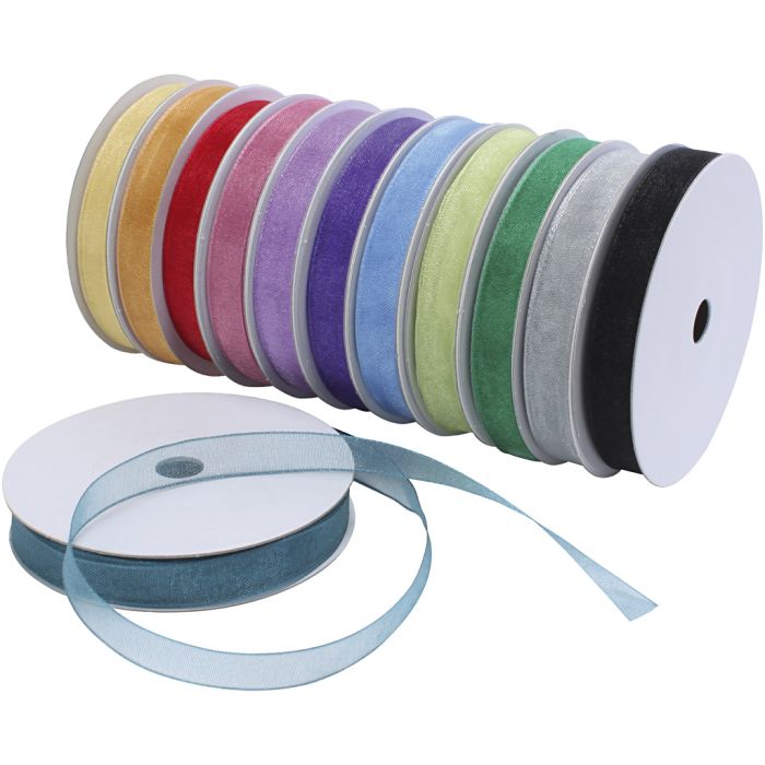 Ruban en organza, L : 10 mm, 12x20 m/ 1 Pq.