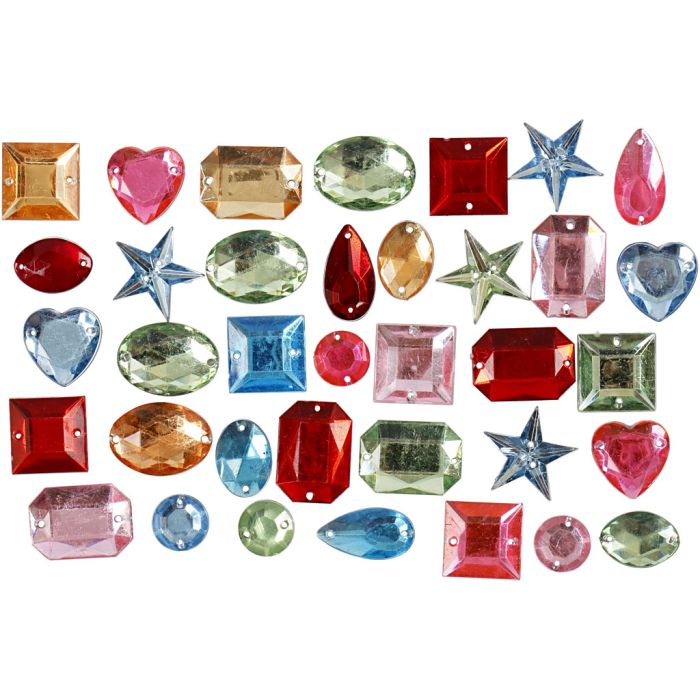 Pierres de strass, dim. 10-17 mm, ca. 50 pièce, ass. de couleurs, 15 gr/ 1 Pq.