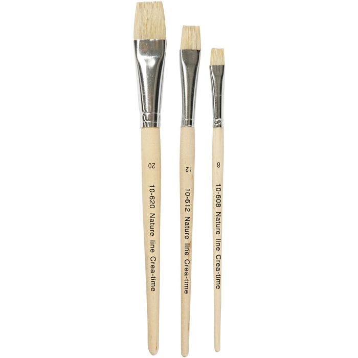 Pinceau Nature Line, 8+12+20, L : 18,5-20,5 cm, L : 10-20 mm, Plat, 3pièces/ 1 Pq.
