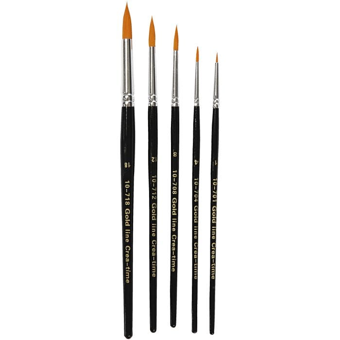 Pinceaux Gold Line, 1+4+8+12+18, L : 17-19 cm, L : 1-7 mm, rond, 5pièces/ 1 Pq.