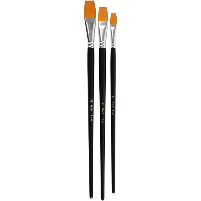 Pinceaux Gold Line, 12+16+20, L : 30-33 cm, L : 12-20 mm, Plat, 3pièces/ 1 Pq.
