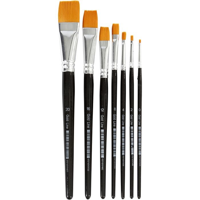 Pinceaux Gold Line, 0+2+4+8+12+16+20, L : 16,5-21 cm, L : 1-7 mm, Plat, 7pièces/ 1 Pq.