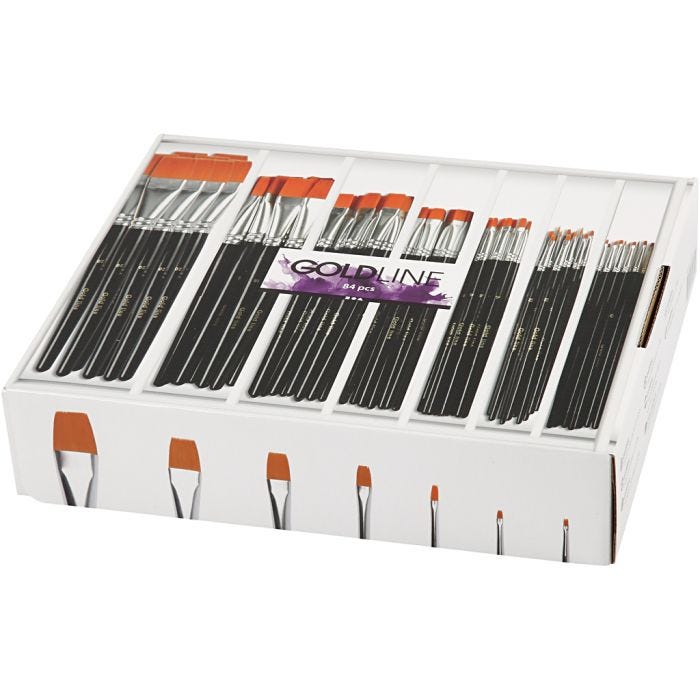 Pinceaux Gold Line, 0+2+4+8+12+16+20, L : 16,5-20 cm, L : 1-7 mm, Plat, 7x12pièces/ 1 Pq.