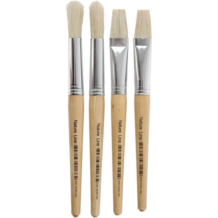 Pinceaux pour enfants, 15, L : 18,5+19,5 cm, L : 11+17 mm, Plat,rond, 4pièces/ 1 Pq.