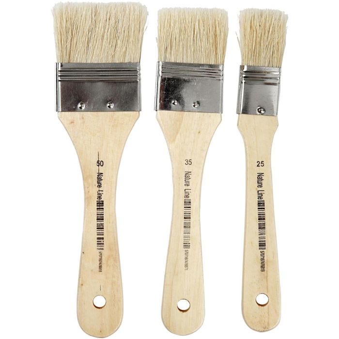 Pinceaux pour vernis, L : 19 cm, L : 25-50 mm, Plat, 3pièces/ 1 Pq.