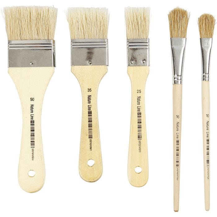 Pinceaux pour vernis, 10+16+25+35+50, L : 18,5-21,5 cm, L : 13-50 mm, Plat, 10pièces/ 1 Pq.