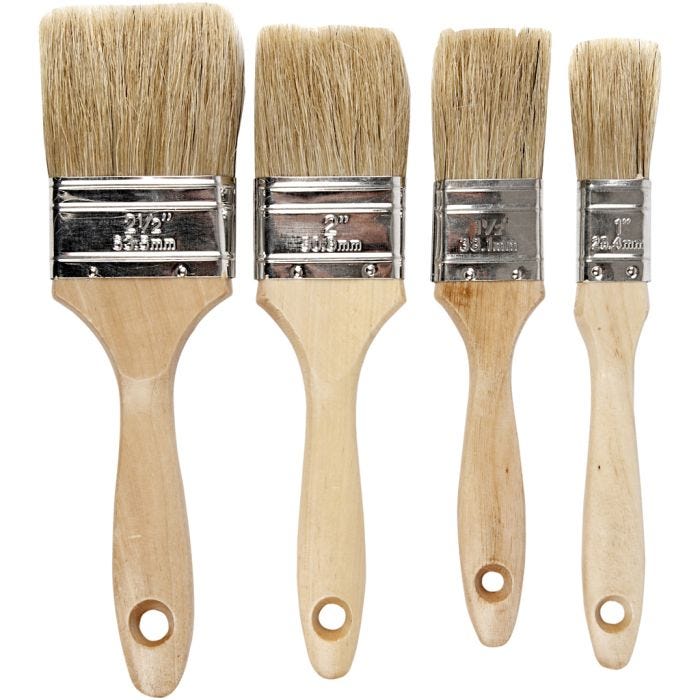 Pinceaux à vernis, L : 19,5-21 cm, L : 25-63 mm, Plat, 4pièces/ 1 Pq.