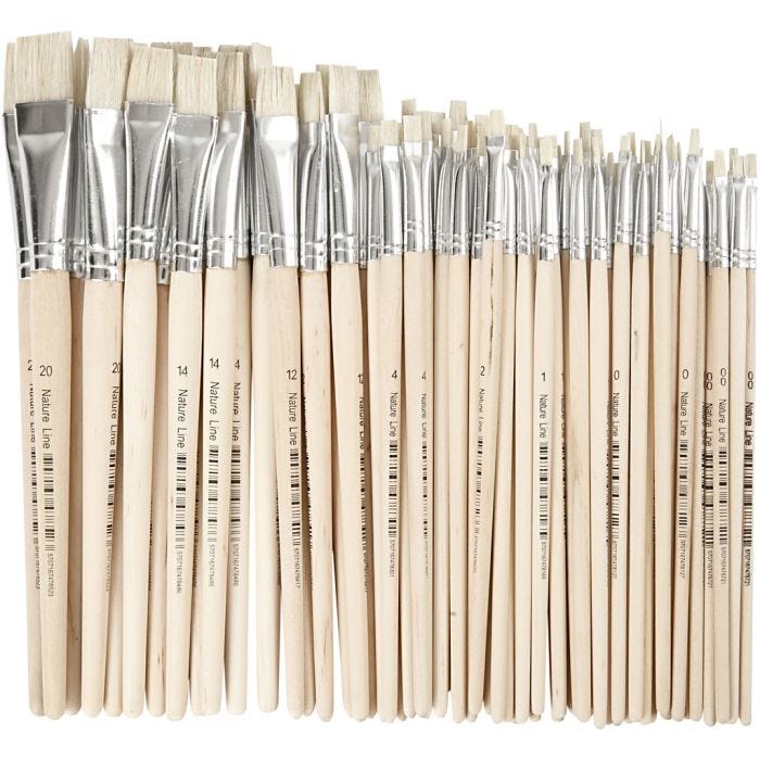 Pinceau Nature Line, 00+0+1+2+4+12+14+20, L : 18-22 cm, L : 3-20 mm, Plat, 68pièces/ 1 Pq.