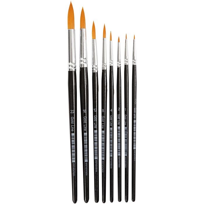Pinceaux Gold Line, 0+1+2+4+8+12+18+22, L : 16,5-21 cm, L : 1-8 mm, rond, 8pièces/ 1 Pq.