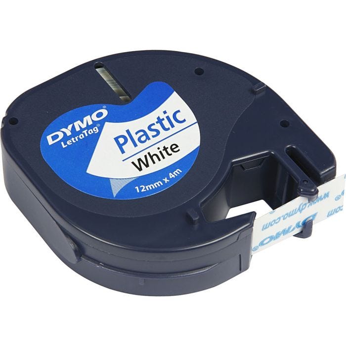 DYMO Ruban Plastique, L : 4 M, L : 12 mm, blanc, 4m/ 1 rouleau