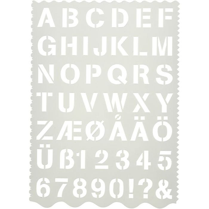 Pochoir, lettres et chiffres, H : 25 mm, feuille 21x29 cm, 1 pièce