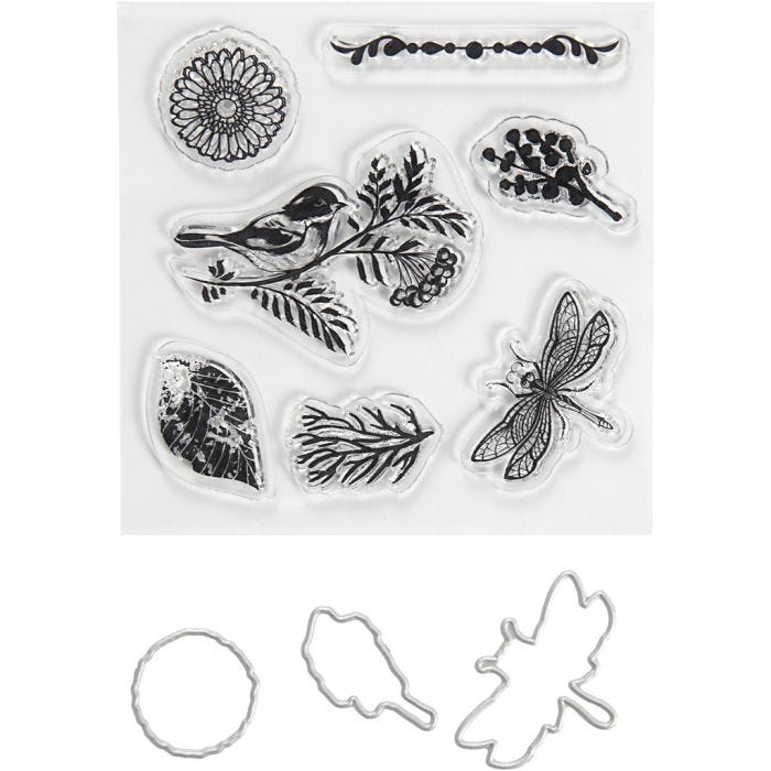 Tampons transparents, gabarits de coupe, animaux et feuilles, dim. 2,5-6 cm, 1 Pq.