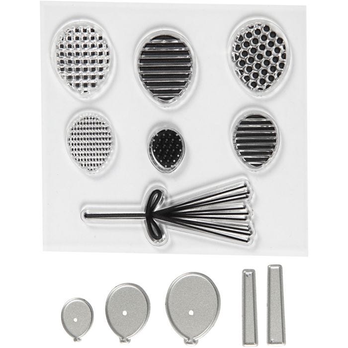 Tampons transparents, gabarits de coupe, ballons, dim. 3-7,5 cm, 1 Pq.