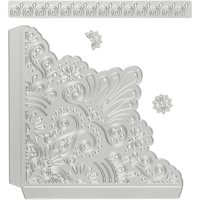 Gabarit de coupe et matrice de découpe, coins décoratifs, dim. 14,5x1,5 cm, 1 pièce