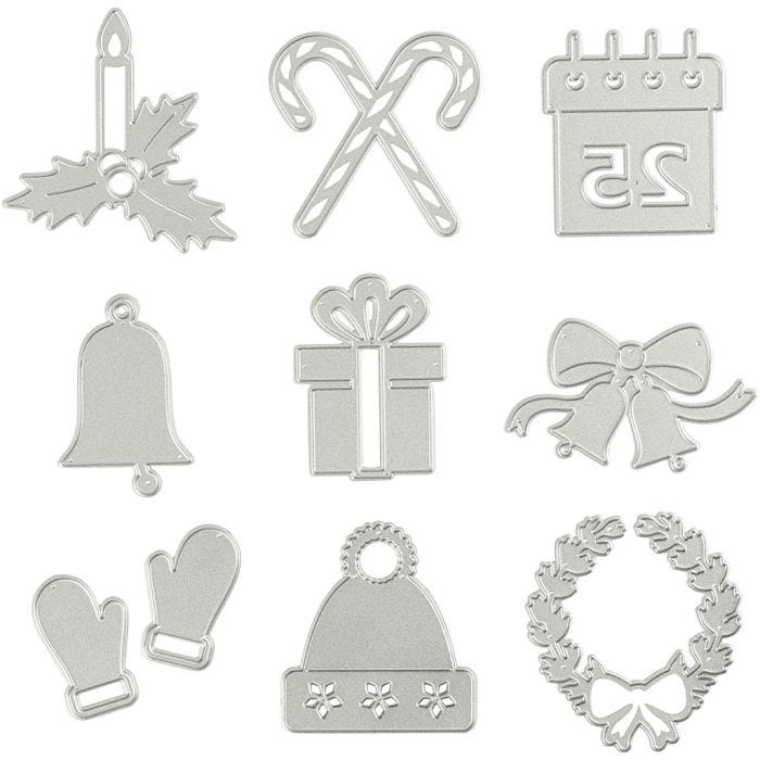 Gabarit de coupe et matrice de découpe, motifs de Noël, d 2-6,5 cm, 1 pièce