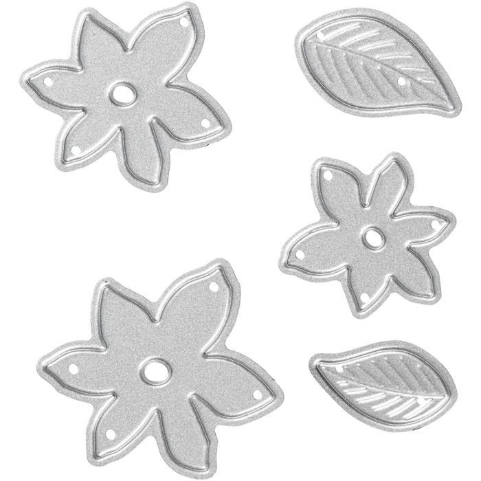 Gabarit de coupe et matrice de découpe, feuilles et fleurs, dim. 2-5x1,2-5 cm, 1 pièce