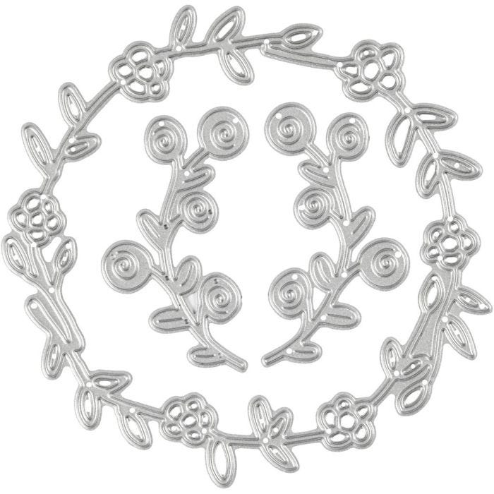 Gabarit de coupe et matrice de découpe, couronne de fleurs, dim. 102x100 mm, 1 pièce