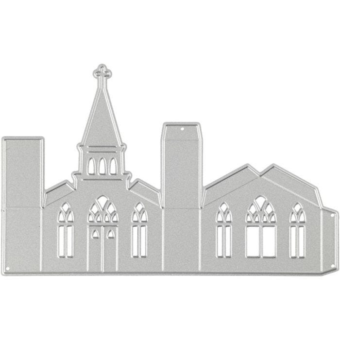 Gabarit de coupe et matrice de découpe, église, dim. 135x85 mm, 1 pièce
