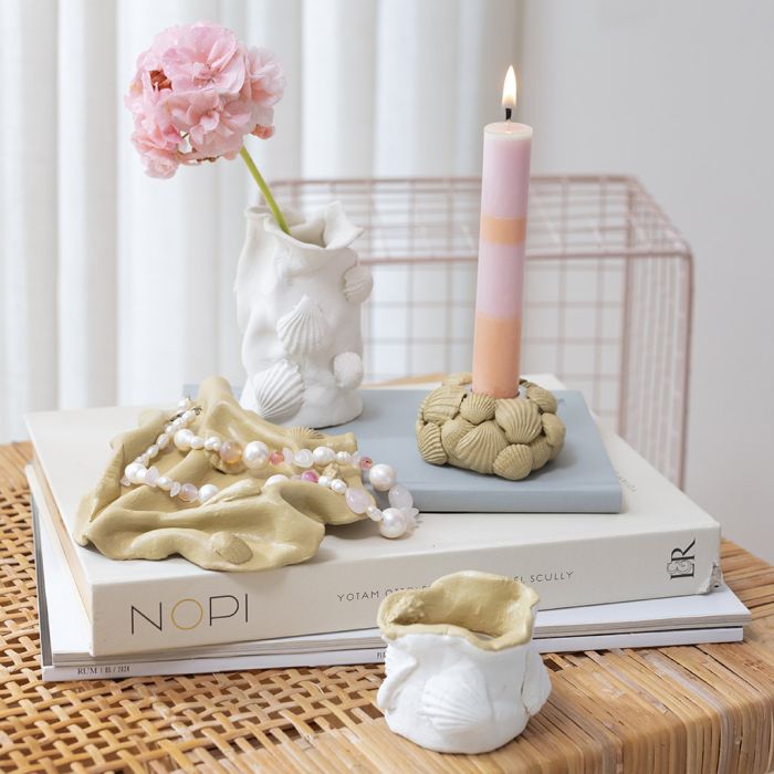 Vase, photophore, bougeoir et petit plat en argile autodurcissante