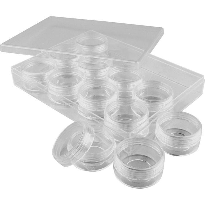 Coffret de rangement avec pots, H : 20 mm, d 35 mm, 10 ml, 12 pièces/ 1 set