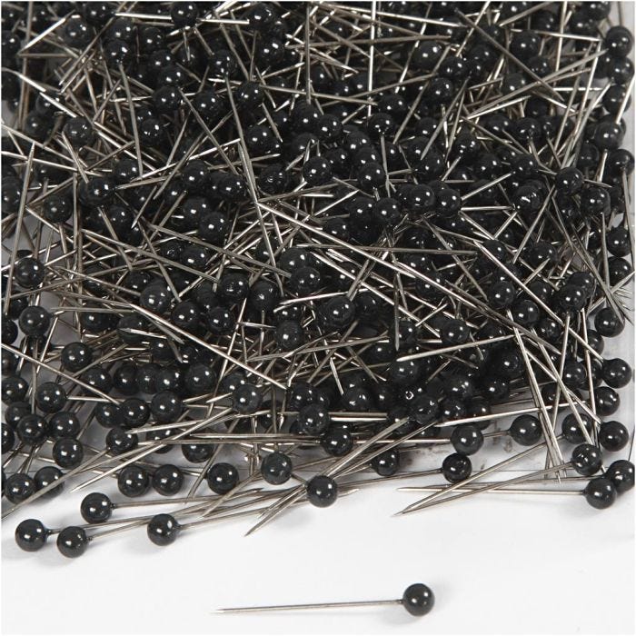Epingles pour cartes, L : 25 mm, d 4 mm, noir, 1000 pièces/ 1 Pq.