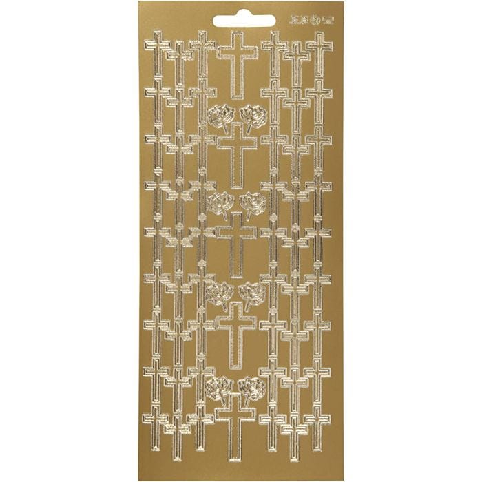 Autocollants, croix, feuille 10x23 cm, or, 1 flles