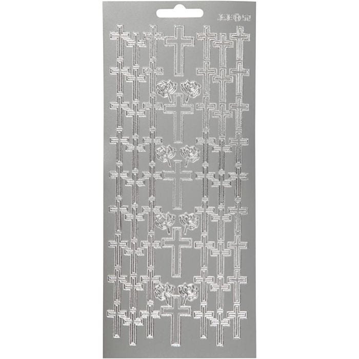 Autocollants, croix, feuille 10x23 cm, argent, 1 flles