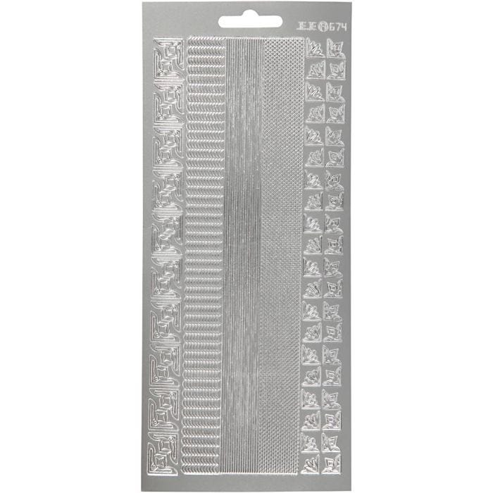 Autocollants, bordures, feuille 10x23 cm, argent, 1 flles